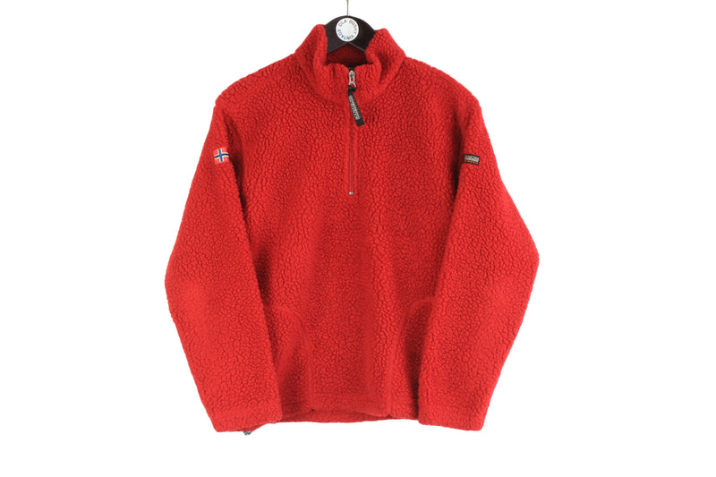 Vintage Napapijri Fleece Women's Medium oversize size unisex 1/4 zip red basic mountain polar ski outdoor outfit jumper 90's 80's street style acid sweatshirt