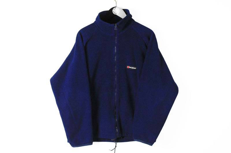 Vintage Berghaus Fleece Full Zip XLarge navy blue 90s outdoor winter sweater