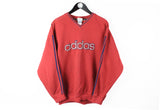 Vintage Adidas Sweatshirt Large / XLarge red big logo V-neck 90's sport style jumper