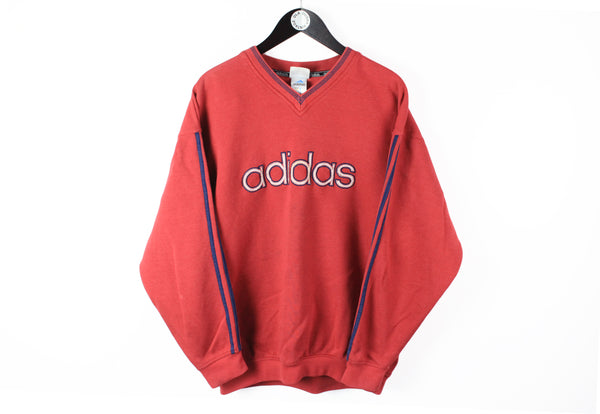 Vintage Adidas Sweatshirt Large / XLarge red big logo V-neck 90's sport style jumper