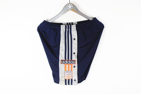 Vintage Adidas Shorts Small navy blue orange snap buttons 90s sport track shorts