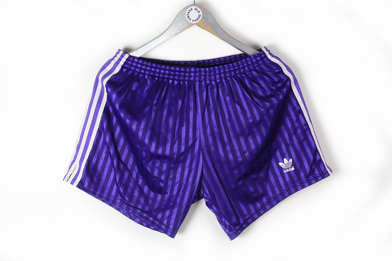 Vintage Adidas Shorts Medium purple striped pattern classic Germany sport shorts