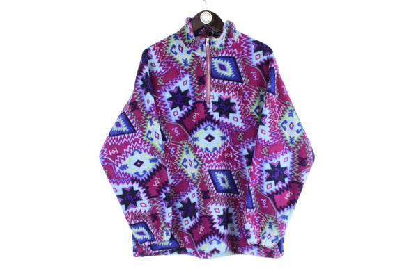 Vintage Fleece Medium Oversize size men's unisex 1/4 zip purple bright polar ski outdoor outfit 90's bright pattern 80's street style sweatshirt