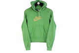 Vintage Nike Hoodie Women's Small size bright 90's style hooded sweatshirt big front logo swoosh USA sport athletic pullover green long sleeve cotton sport wear