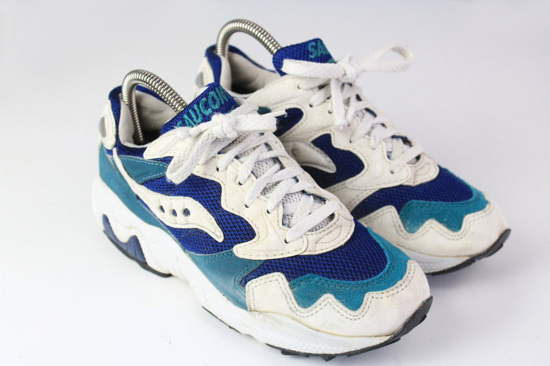 Vintage Saucony Grid Stabil Sneakers Women's US 6.5 white blue 90s sport style running retro shoes 