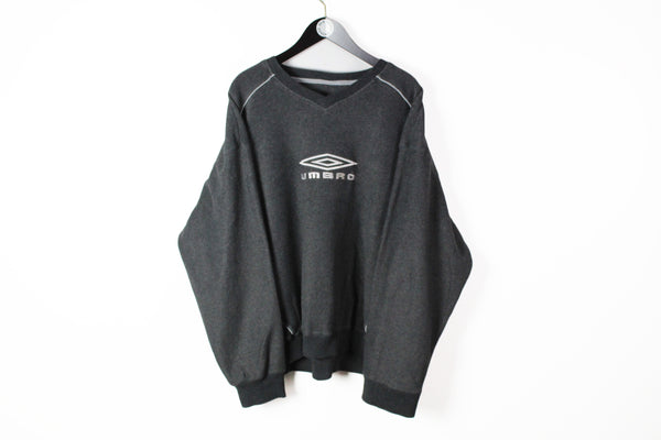 Vintage Umbro Fleece Sweatshirt XLarge / XXLarge gray big logo 90s v-neck