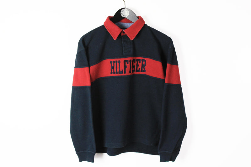 Vintage Tommy Hilfiger Rugby Shirt Small big logo blue red 90s 
