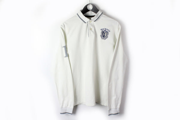 Hackett Rugby Shirt Large / XLarge white classic long sleeve polo t-shirt sweatshirt