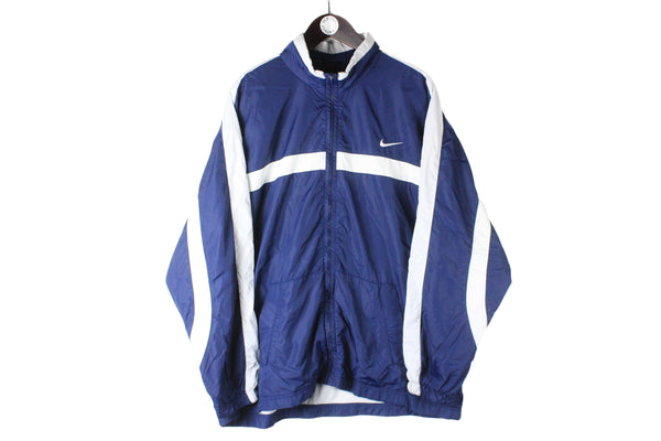 Vintage Nike Track Jacket XLarge navy blue small logo swoosh windbreaker 90s 
