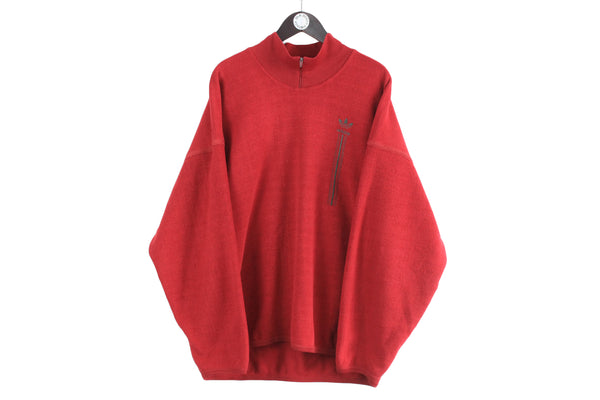 Vintage Adidas Fleece XXLarge red 1/4 zip retro sweater outdoor small logo jumper