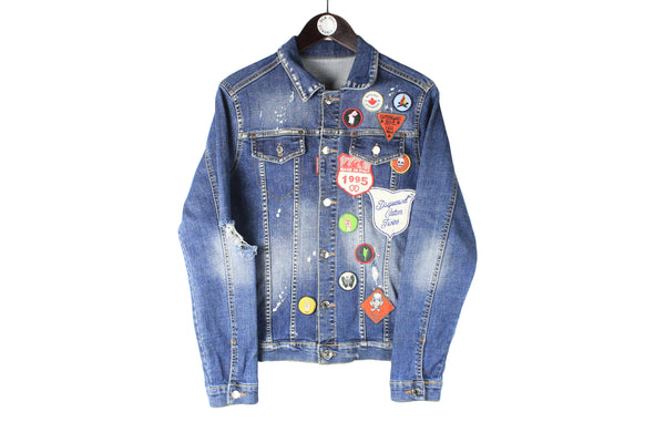 Dsquared2 Denim Jacket Small patch jean Canadian Caten Country authentic luxury streetwear heavy jacket blue made in Italy
