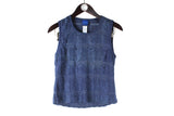 Vintage Kenzo Top Women's XLarge blue sleeveless t-shirt knitted 90s