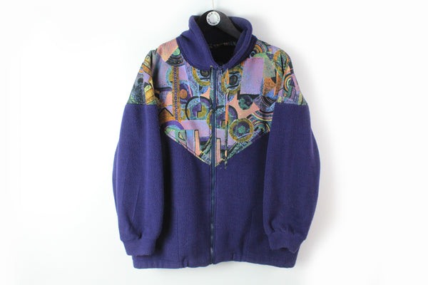 Vintage Fleece Full Zip Small purple 90's abstract crazy pattern jumper