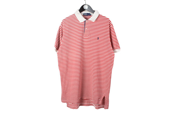 vintage POLO by Ralph Lauren T-Shirt striped red white pattern Size XL mens classic fit bright Basic 90s hipster retro oversized summer tee