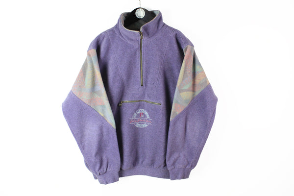 Vintage Fleece Half Zip Large purple abstract pattern 90's winter ski style extreme cozy sweater