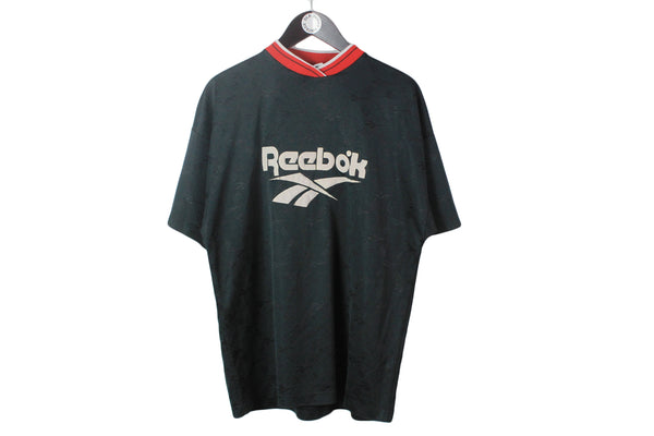 vintage REEBOK authentic t shirt polyester black big logo Size mens XL oversized sport tee 90s 80s hip hop retro style streetwear athletic