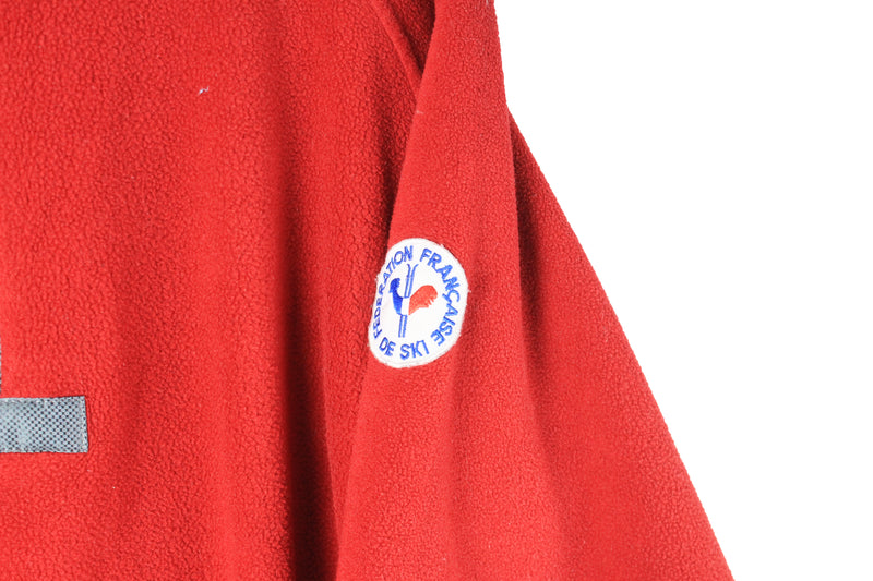 Vintage Ellesse Fleece 1/4 Zip Medium red ski style sweater 90s retro sport outdoor jumper Federation Francaise de Ski