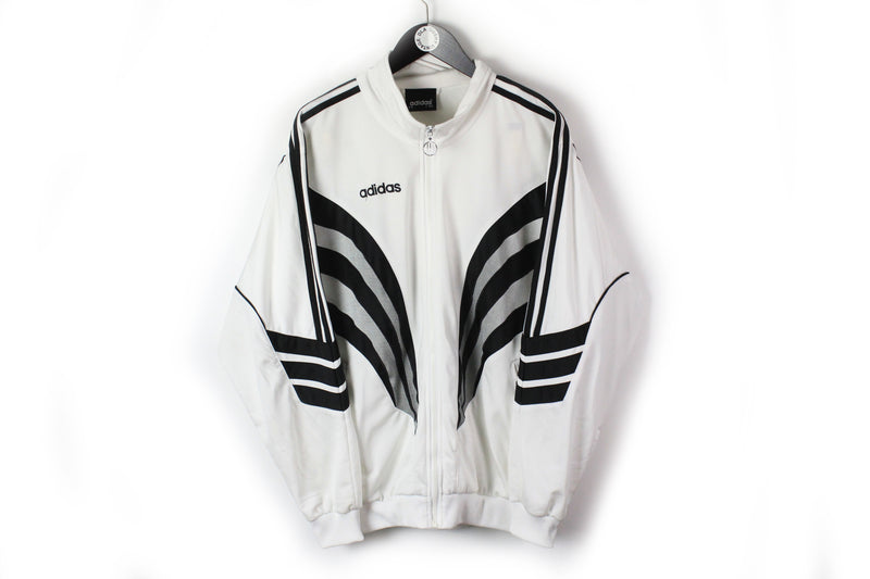 Vintage Adidas Track Jacket XLarge white black windbreaker full zip 90s athletic jacket