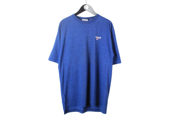 vintage REEBOK authentic t shirt light Blue front logo Size mens XL 100% cotton unisex oversized tee 90s 80s hip hop retro style streetwear