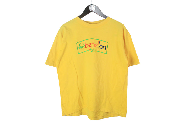 vintage UNITED COLORS of BENETTON t-shirt authentic rare retro hipster yellow big logo wear Size M/L mens unisex oversized rainbow 90s 80s