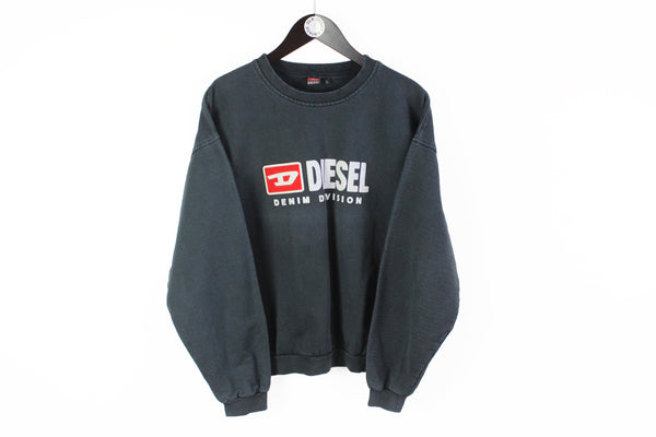 Vintage Diesel Sweatshirt Small black big logo Denim Division crewneck 90s style jumper