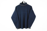 Vintage Yves Saint Laurent Sweatshirt Medium  navy blue small logo YSL 90s luxury turtleneck