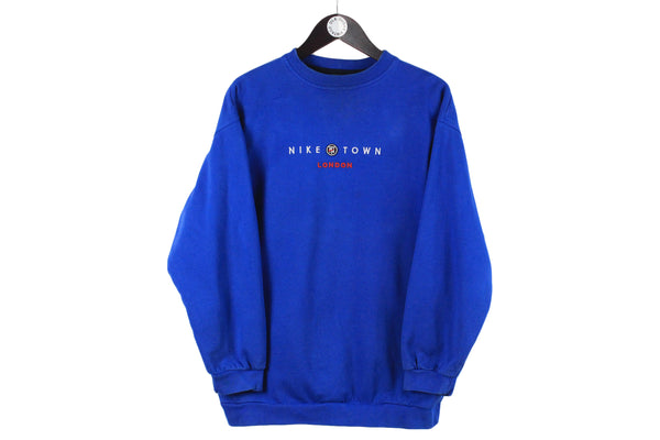 Vintage Nike Town London Sweatshirt Small size men's oversized long sleeve front logo bright blue sweat basic street style pullover sport brand rare retro 90's crewneck USA