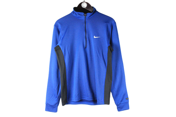 Vintage Nike Sweatshirt 1/4 Zip Medium blue small logo 90s retro made in USA jumper sport style