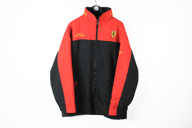 Vintage Ferrari Jacket XXLarge Michael Schumacher Bolid red black big logo full zip windbreaker