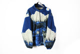 Vintage Wolf Fleece Full Zip XXLarge / 3XLarge animal pattern forest blue 90s full zip sherpa sweater