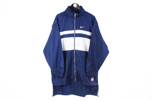 Vintage Nike Jacket Large blue white 90's full zip windbreaker retro style long sport coat