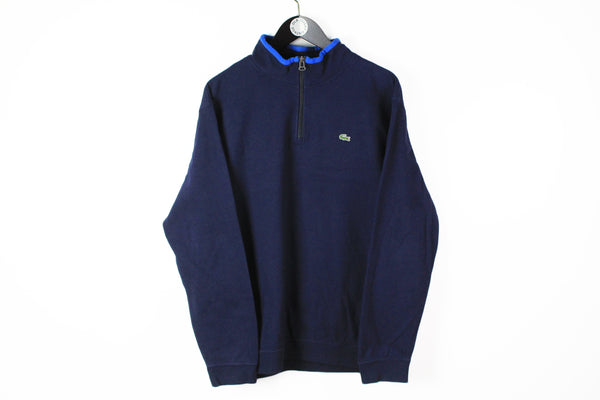 Lacoste Sweatshirt 1/4 Zip Large navy blue oversize jumper
