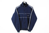 Vintage Adidas Track Jacket Medium navy blue classic 3 stripes 90s sport style windbreaker full zip cardigan