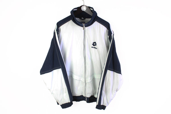 Vintage Lotto Track Jacket XLarge white oversize 90's full zip retro style Italian brand windbreaker