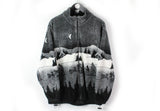 Vintage Fleece Full Zip Large black gray 90s sport sweater winter human pattern