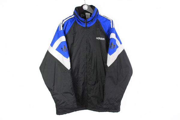 Vintage Adidas Jacket Large / XLarge black blue winter warm coat 90s full zip sport style