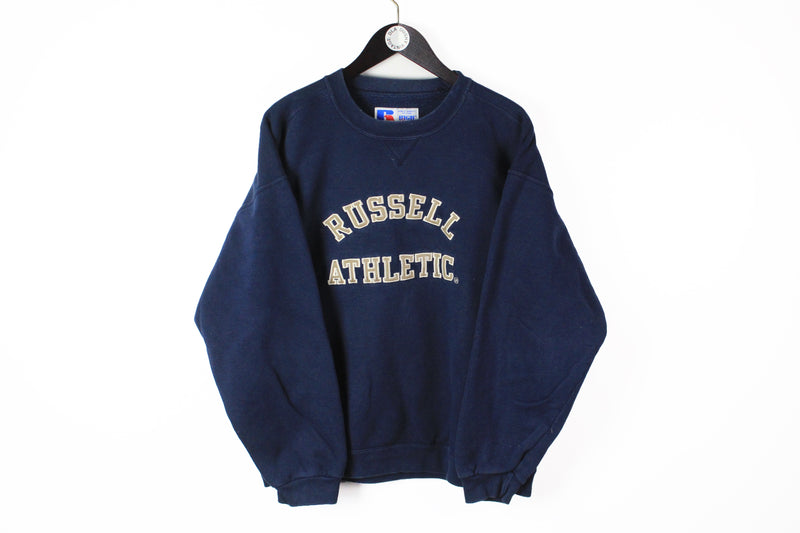 Vintage Russell Sweatshirt Large navy blue big logo 90s Athletic sport pullover