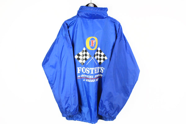 Vintage Fosters Grand Prix Jacket XLarge blue big logo 90's Official Formula 1 F1 Sponsor racing blue full zip windbreaker