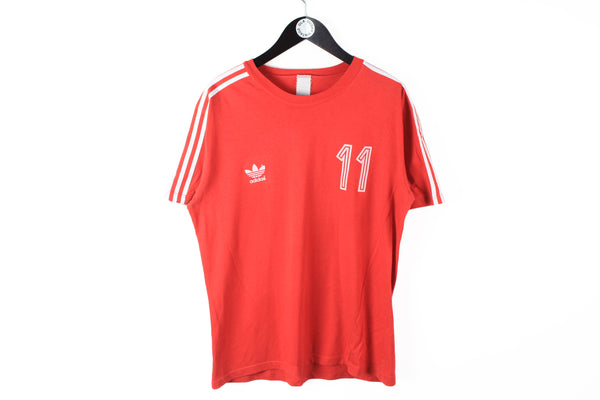Vintage Adidas T-Shirt Large red 11 number football Liverpool tee 80's big logo classic cotton tee
