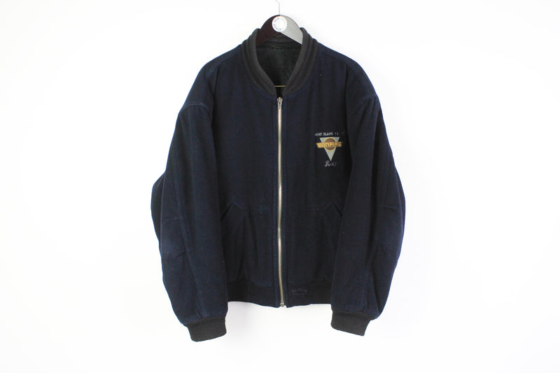 Vintage Hugo Boss Bonfire Jacket XLarge / XXLarge blue wool cashmere 80's 90's bomber heavy coat