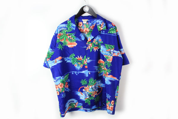 Vintage Hawaii Shirt Large floral pattern aloha blue ocean summer shirt