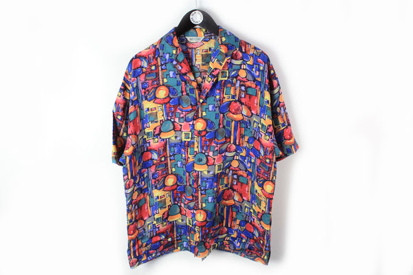 Vintage Hawaii Shirt Medium abstract pattern summer bright 80s long island tee
