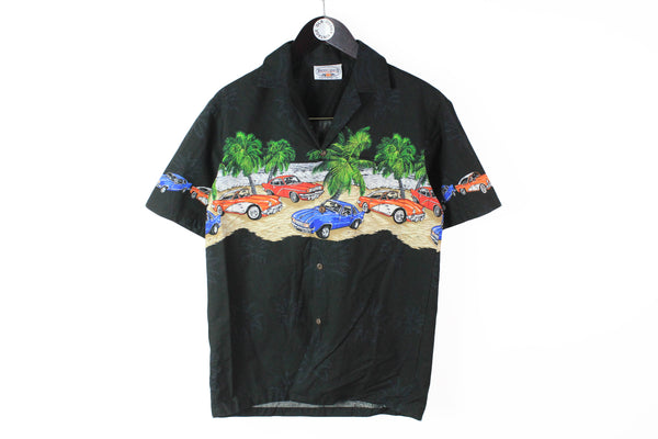 Vintage Hawaii Shirt Medium black multicolor 90's car retro big logo summer shirt