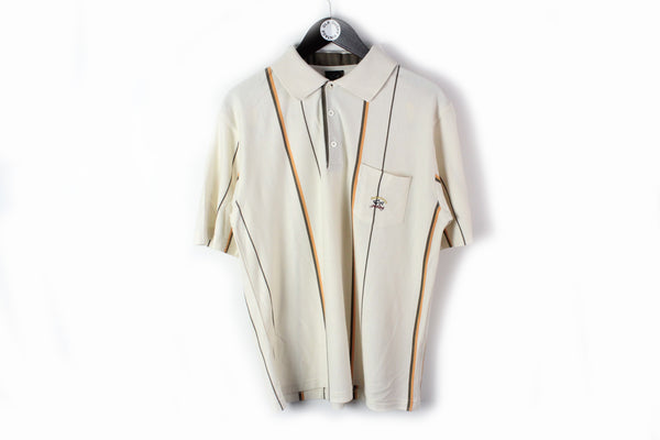 Vintage Paul & Shark Polo T-Shirt Medium beige 90's made in Italy retri style tee