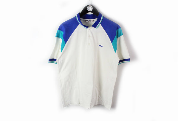 Vintage Fila Polo T-Shirt Medium white blue 90's retro style cotton tee