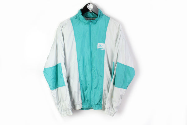 Vintage Puma Track Jacket Small / Medium white blue 90's full zip windbreaker sport style