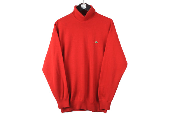 Vintage Lacoste Turtleneck Large size men's casual red knitted sweater long sleeve retro 90's style jumper
