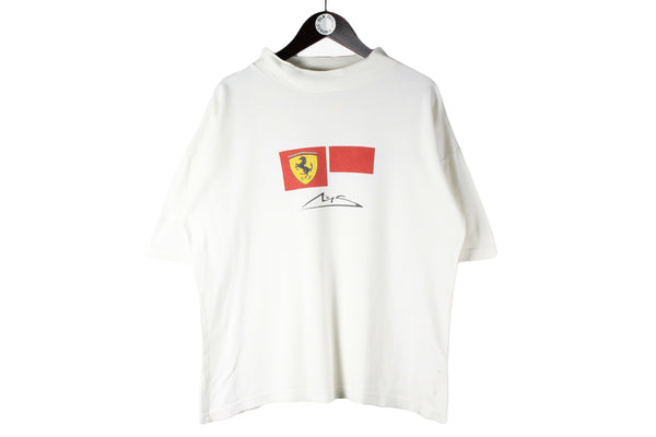Vintage Ferrari T-Shirt Medium white big logo Michael Schumacher racing Formula 1 F1 shirt