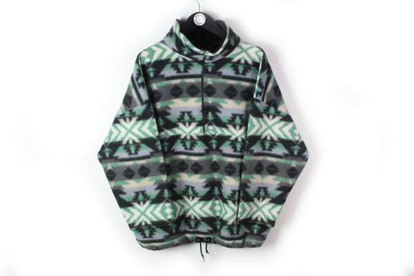 Vintage Fleece Full Zip Small / Medium abstract pattern Half zip green gray 90s sport ski style