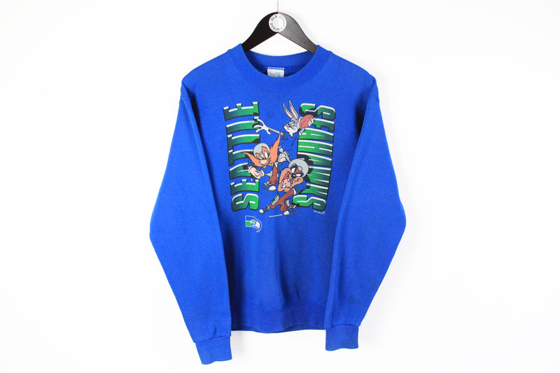 Vintage Seattle Seahawks Warner Bros 1996 Sweatshirt Small blue big logo NFL Football American Sport crewneck 90s